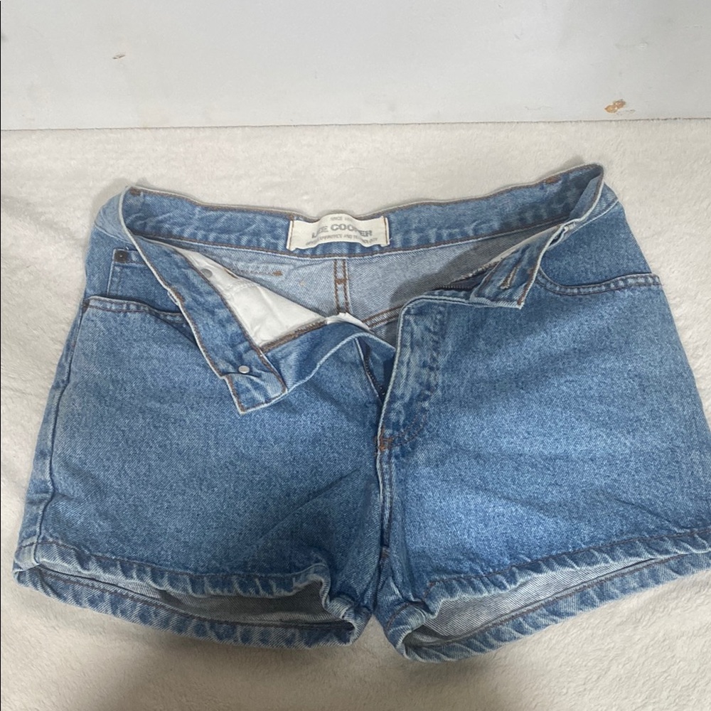 Blue Jean Shorts with Frayed Hems and Cuffed Style